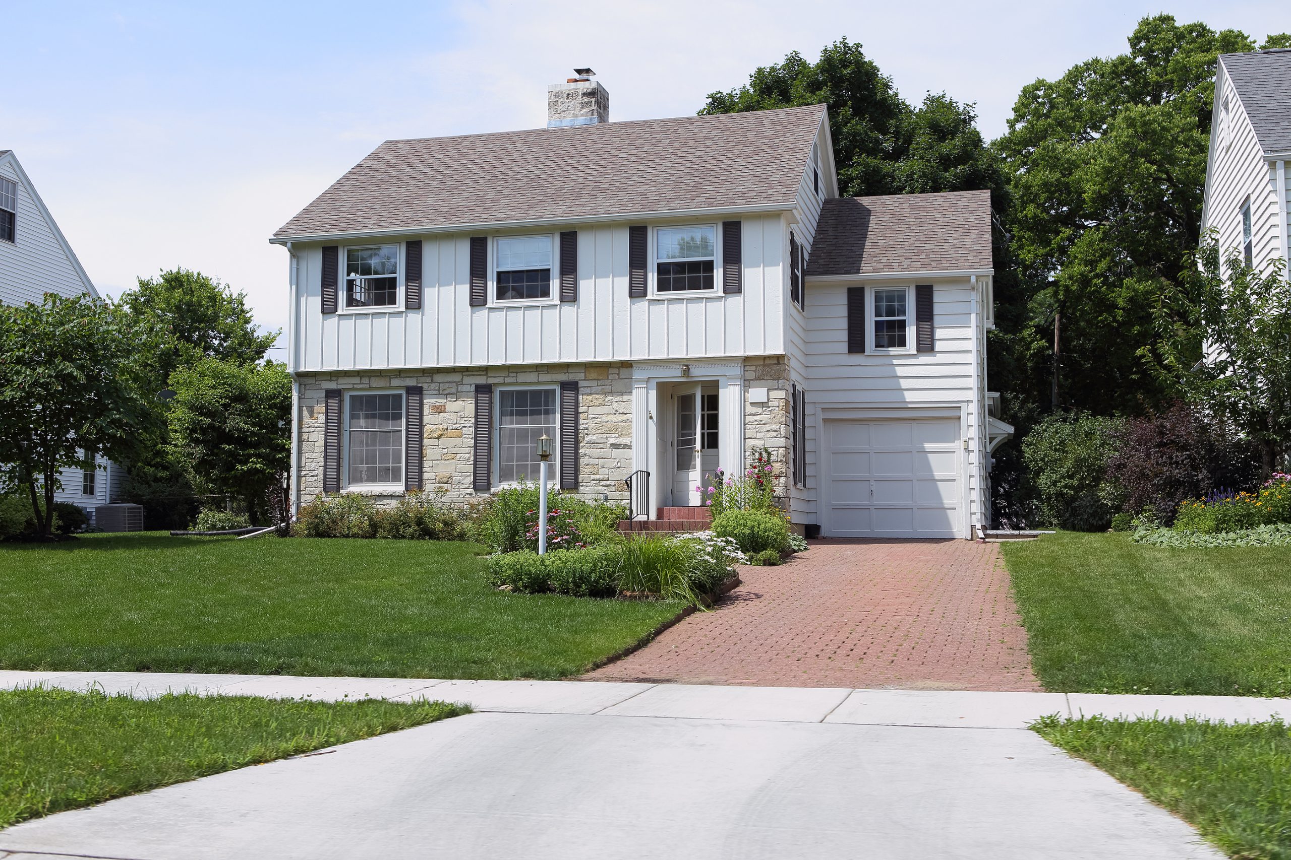 Suburban home with board and batten siding 