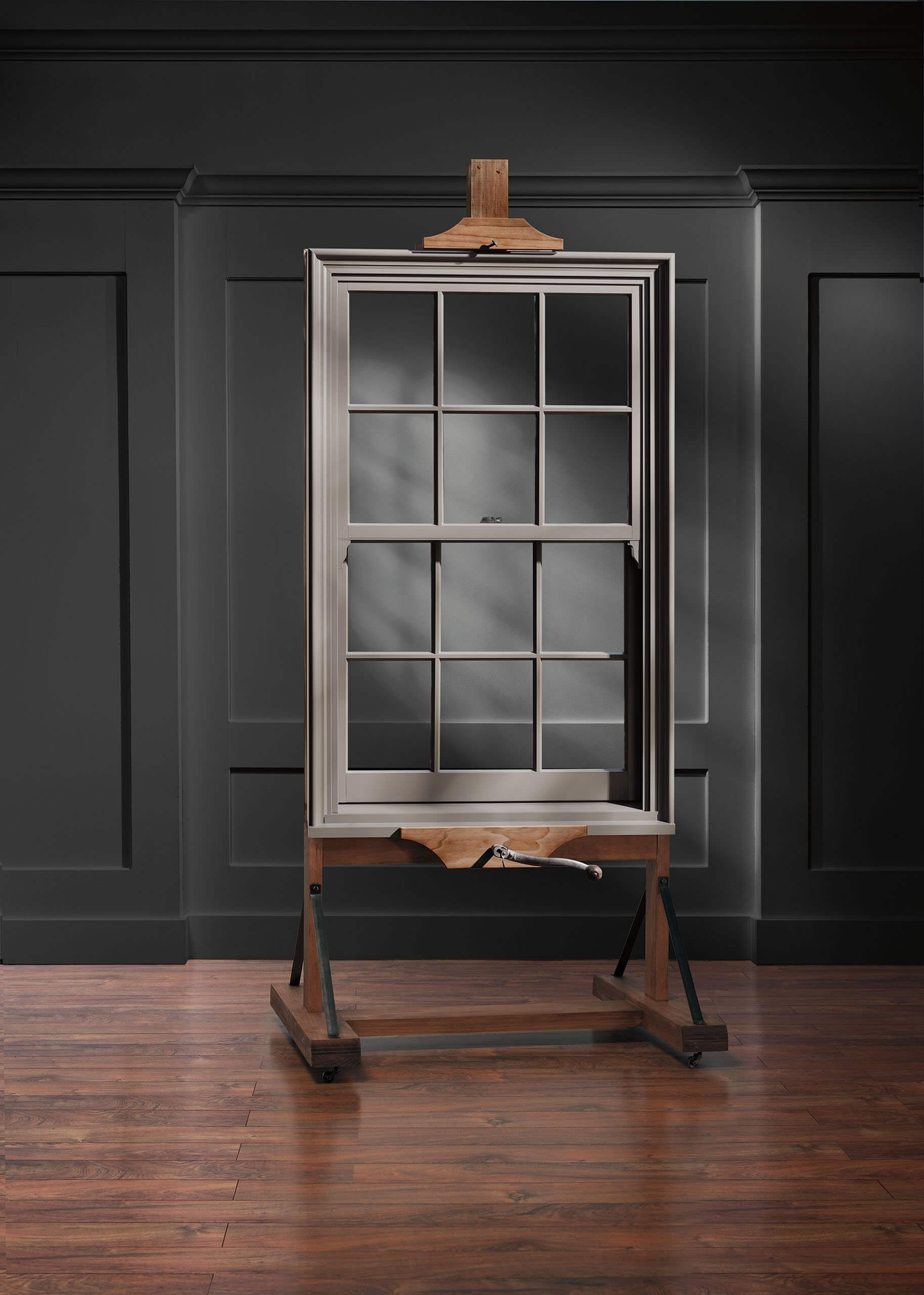 Single-hung window displayed in a room